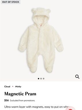 Magnetic Me Cream Minky One-Piece Bodysuit with Hood and Ears